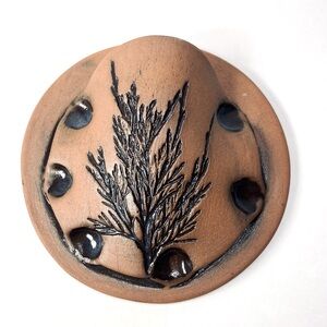 Artist Signed Nulton Floral Pressed Hanging Wall Pocket Studio Pottery